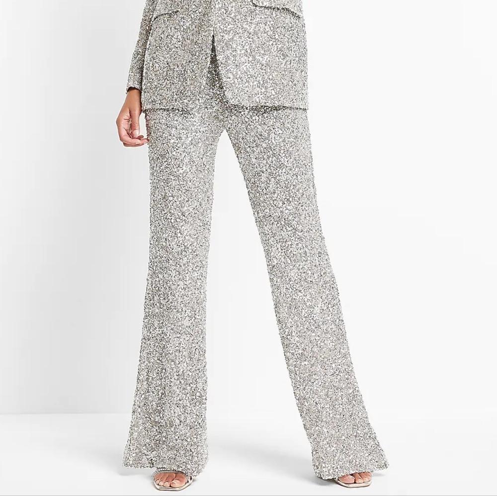 EXPRESS: High Waisted Sequin Pants - Picture 3 of 9